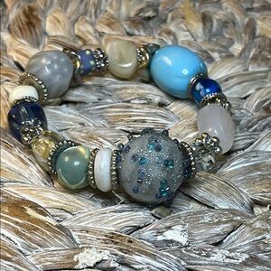 Pierre Cardin‎ Beaded Stretch Bracelet with Blue and Gray Accents